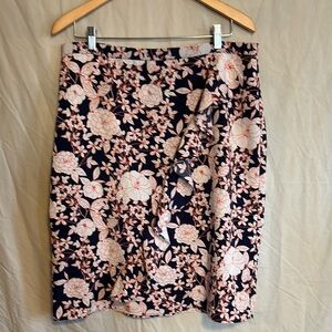 Banana Republic Navy and Orange Floral Pencil Skirt